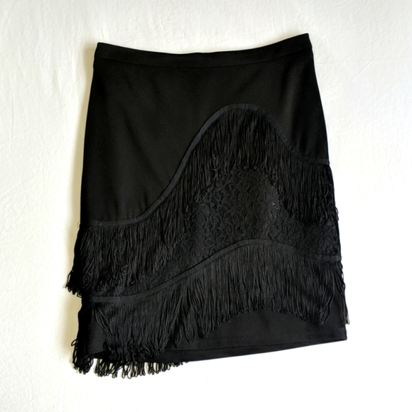 NEW bebe flapper style black pencil skirt with lace & fringe women's size small - Picture 2 of 11